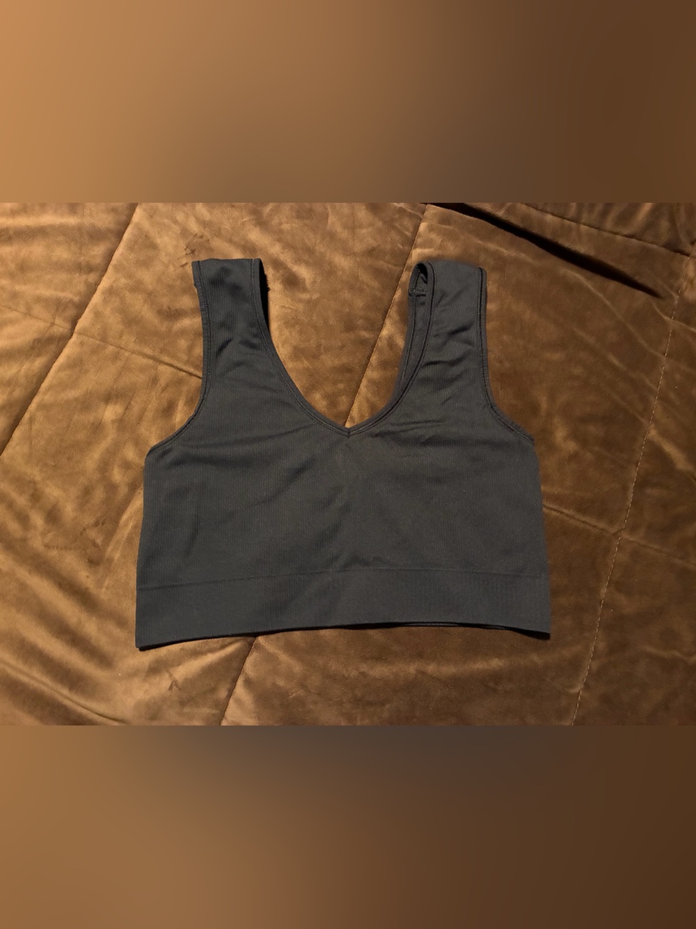 Athleta Black Ribbed V-Neck Sports Bra, size medium, no pads included